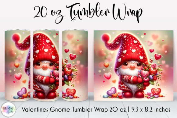 Cute Valentines Gnome Tumbler Wrap PNG