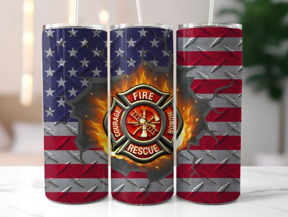 Flag Fireman Firefighter Tumbler Wrap