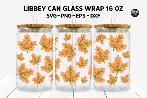 Leaves Libbey Can Glass 16oz Wrap SVG