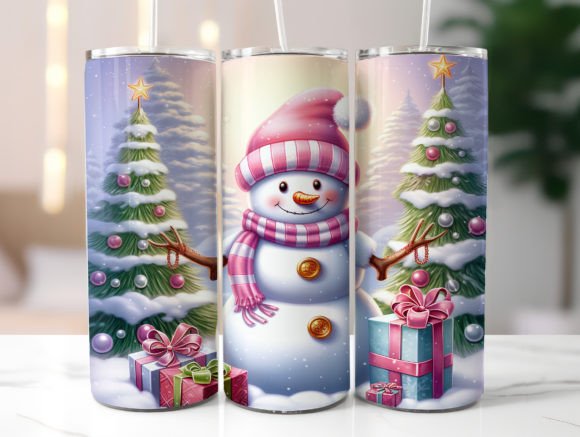 Pink Christmas Snowman Tumbler Wrap