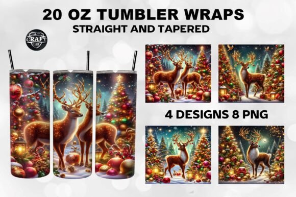 Reindeer Skinny 20oz Tumbler Wrap PNG