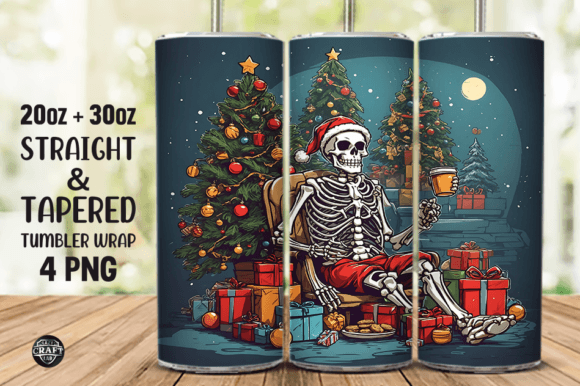 Skeleton Christmas Tumbler Wrap 20oz PNG