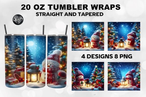 Snowman Christmas Tumbler Wrap 20oz PNG