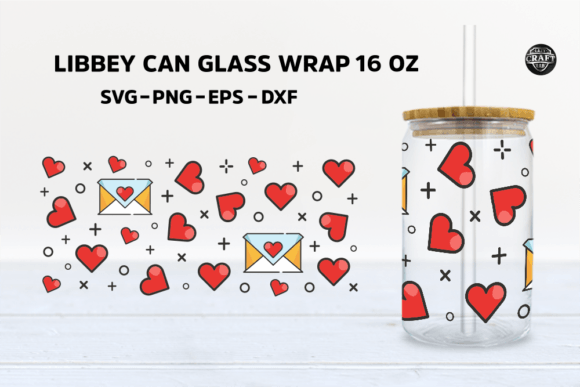 Valentine’s Day Can Glass SVG 16oz Full