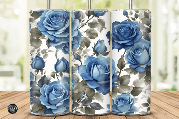 Watercolor Blue Roses Tumbler Wrap 20oz
